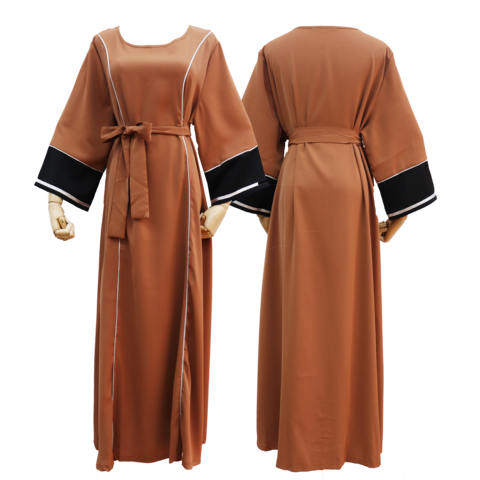 最新的罩袍设计abaya穆斯林妇女连衣裙长袖abaya与四个颜色和皮带