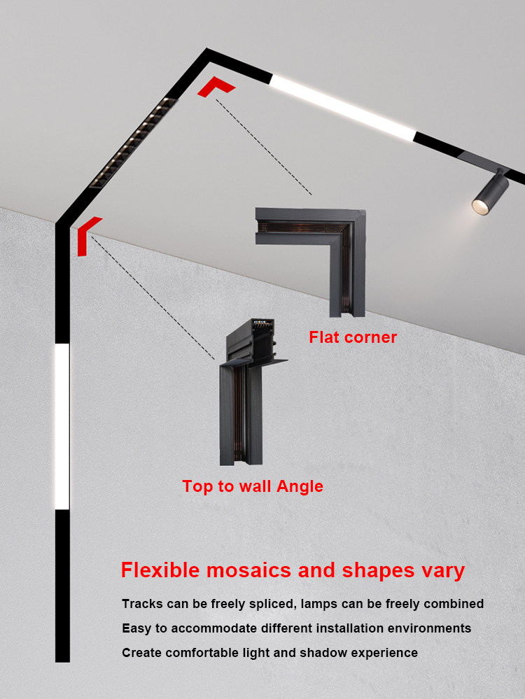磁系统DC48V室内铝制线性光凹入表面安装trimless轨道灯