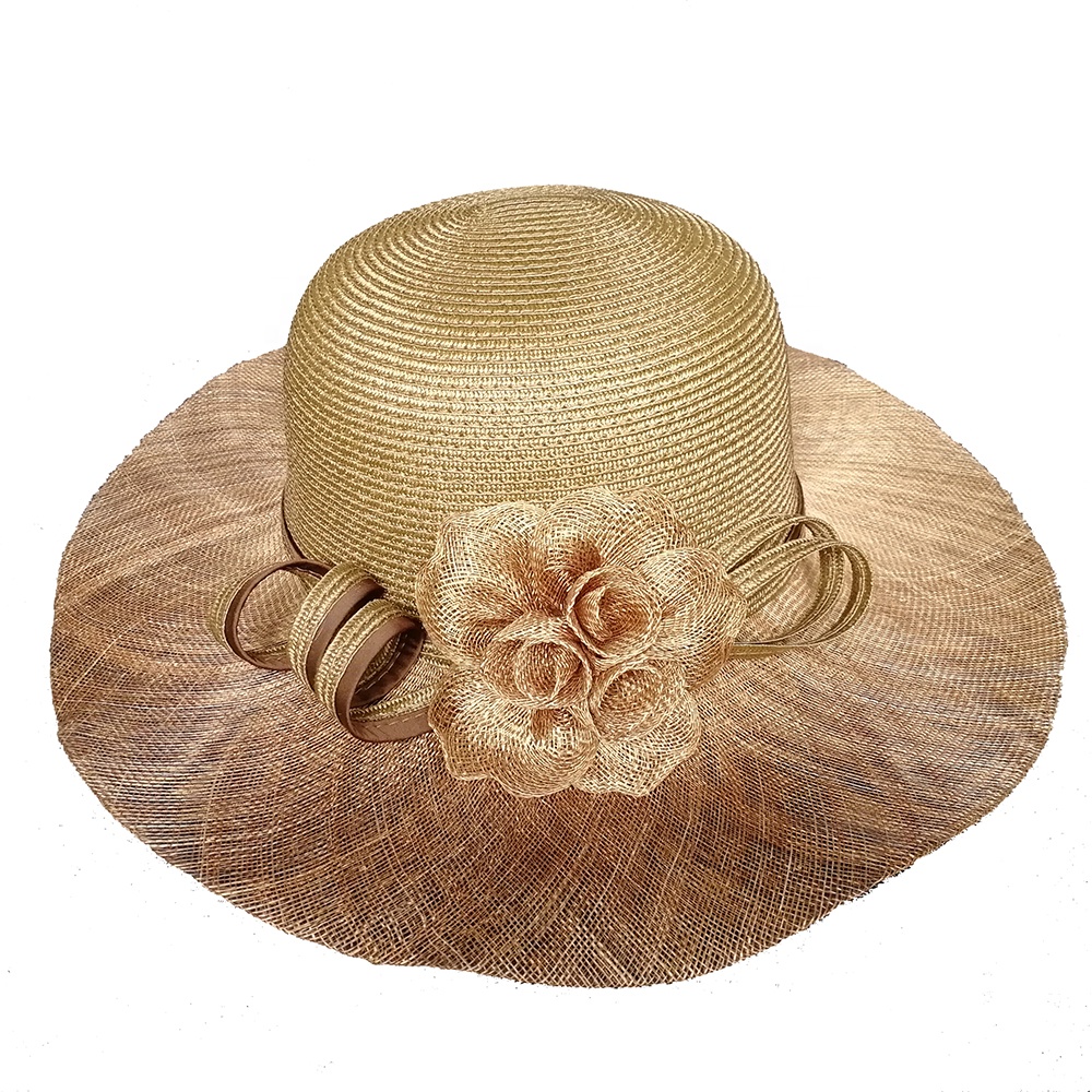 Ready to ship beach Hat PP Straw and sinamay fabric Summer Womens Plain Oem Customized accessories.
