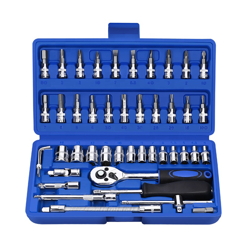 Hardware 46 PCS 1//4 Interface Ratchet Wrench Set Car Repair Combination Hardware Toolbox Durable