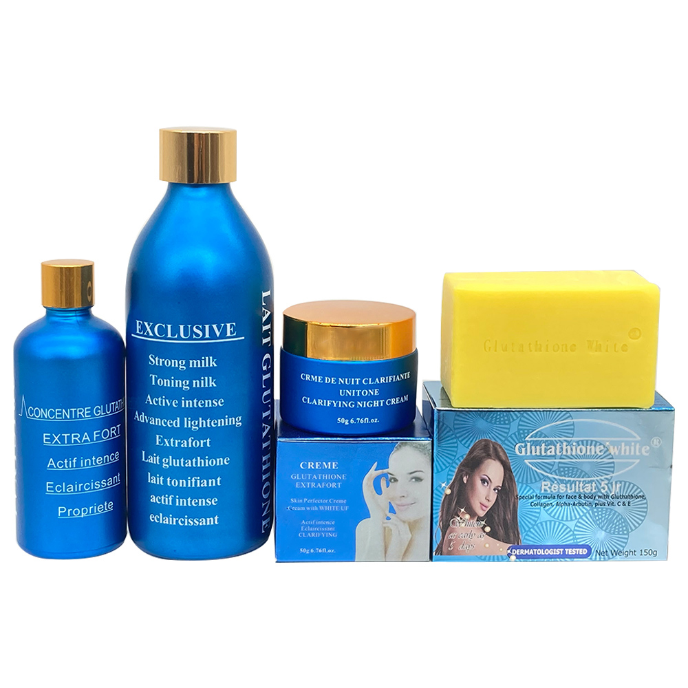 lait glutathione extra fort Lait Corporel Éclaircissant et Tonifiant Fort au Glutathion pour Peau  Foncée Anti-Taches Brunes – Lot de 4 Pièces