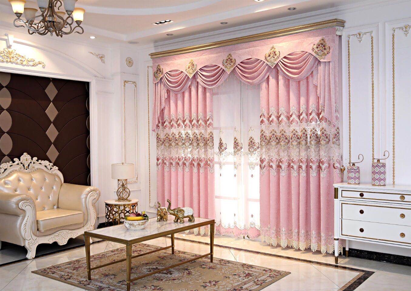 European luxury style curtain design and cheap price embroidery sheer fabric embroidered curtain