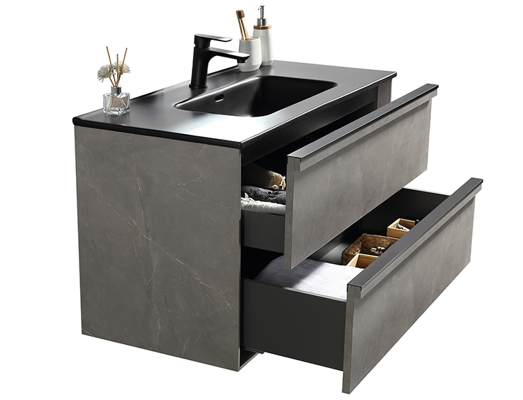Italian luxury black basin wall hung marble vanity bathroom modern cabinet