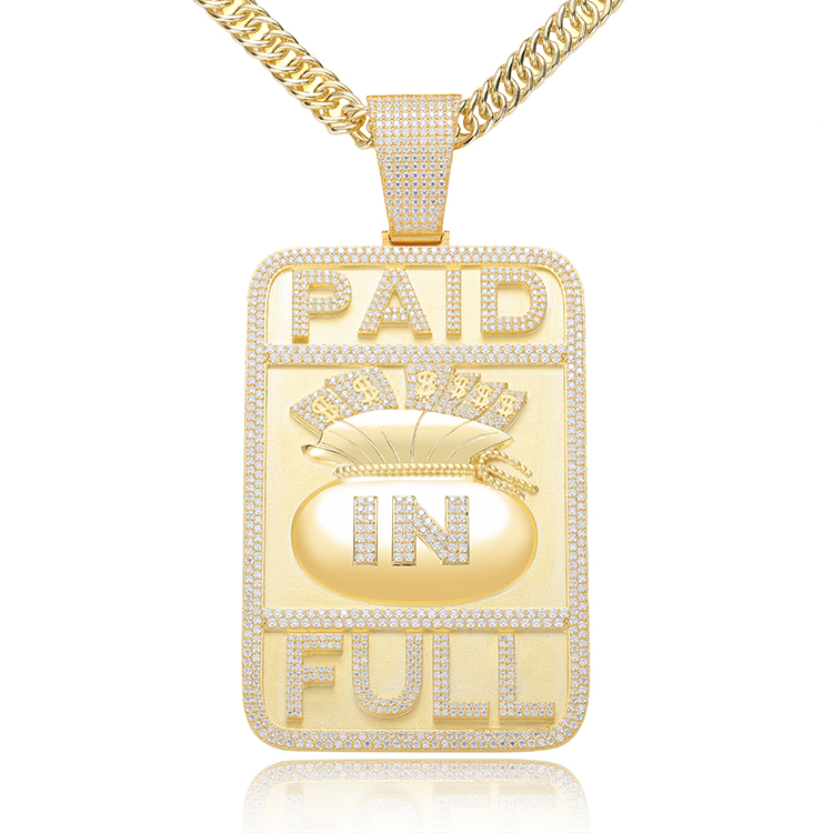 AAA GEMS Custom Made Yellow Gold 'Paid in Full' Huge Size Money Bag Diamond Pendant 925 Sterling Silver Pendant for Men