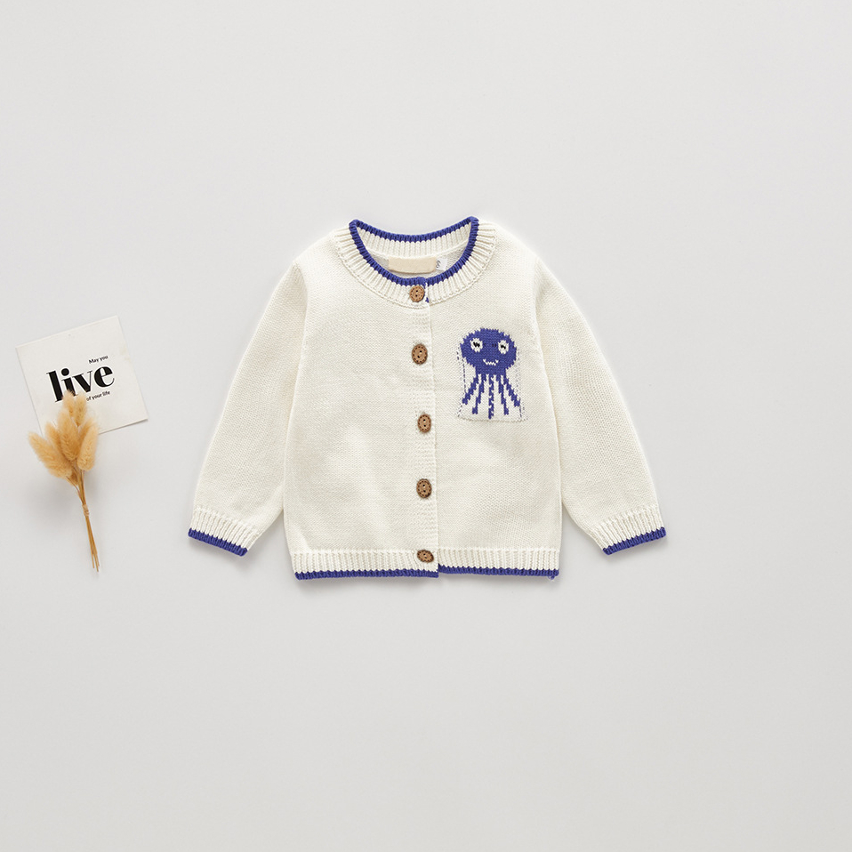 Стерео мультфильм Осьминог белый вязаный Детский кардиган для малышей