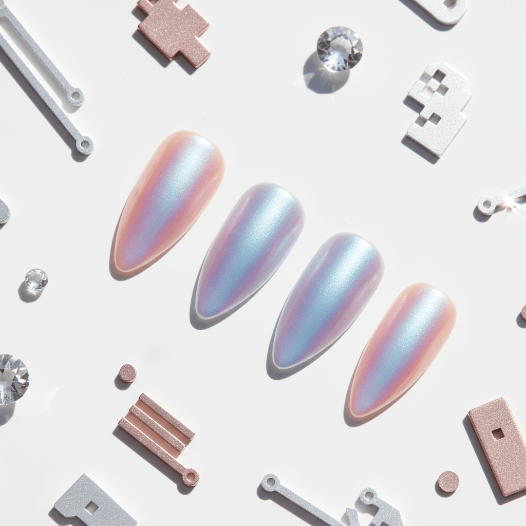 Macro shot of 2026 nail color trends with lavender swatches and chrome finishes.