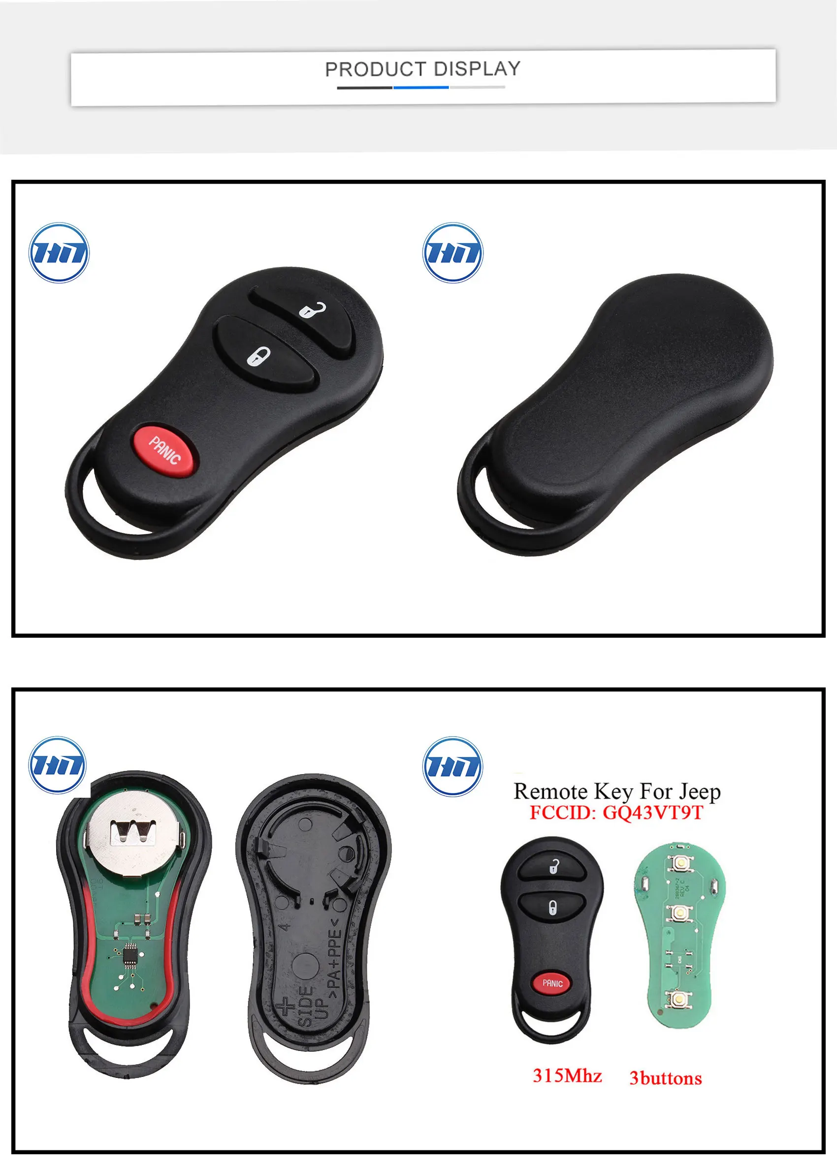 Excellent  315MHz 3 buttons Auto Control Car  Folding  Remote Entry FCCID GQ43VT9T Fit For Jeep Grand Cherokee 1998-2004