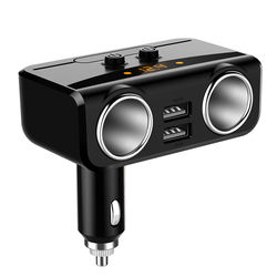 Dupla porta carregador de carro usb e soquete do isqueiro do cigarro gêmeo 2, monitor de tensão carregador de carro com interruptor on off