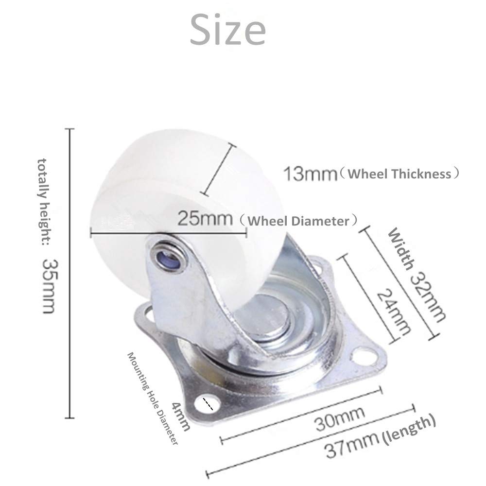 DLPO 25mm Fixed Caster Wheels PP Top Plate Mount Caster Wheel