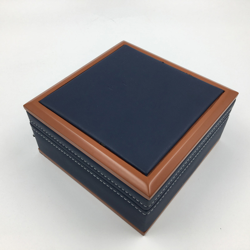 Hot Sale Professional Unique Single Dark Blue Wooden Watch Leather Storage Orgaenizer Box