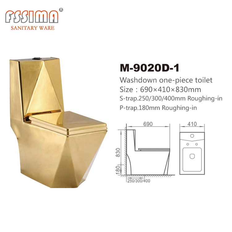 Sanitary Ware Floor Stand Golden Conjoined Toilet Luxury Diamond Dual Flush