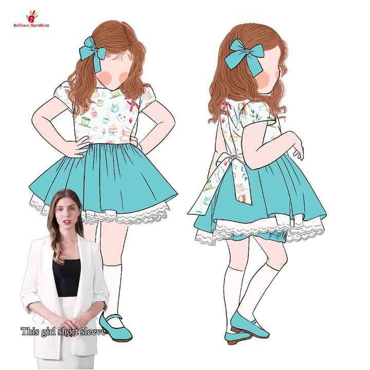 Wholesale Price Newly Style 1-6t Sweet Style Girl Short Sleeve Dress 2  Layers Children Skirt With Lace Bow Tie Waist