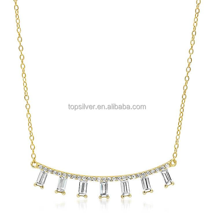 2023 lady Necklace Designs Women's Diamond moissanite  Baguette Bar Necklace