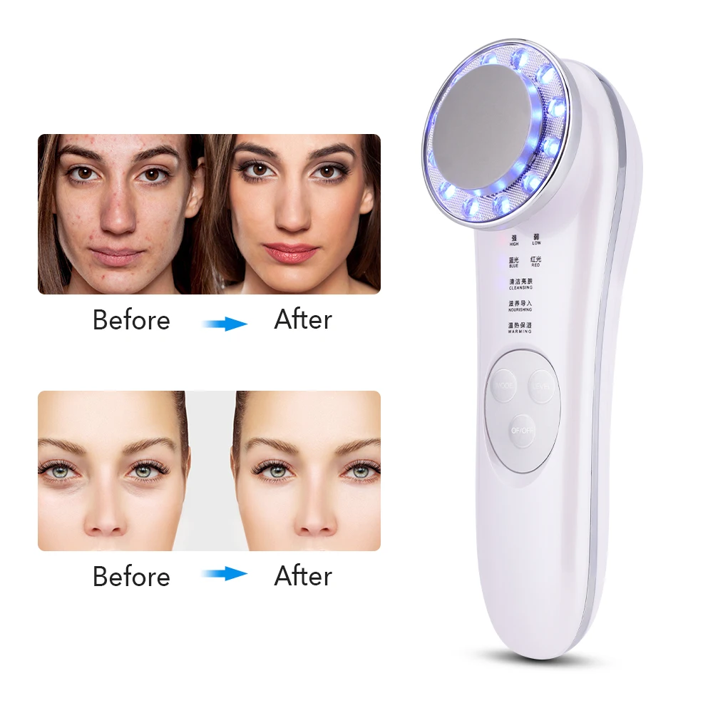 LED Photon Ultrasonic Face Lifting Wrinkle Remover Anti Aging Skin Tightening Beauty Device Facial Massager