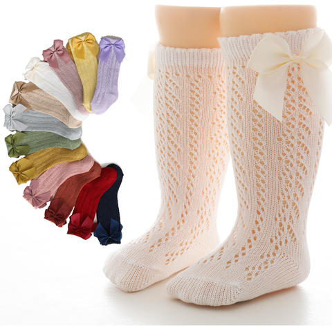 99/pieces精梳棉弓西班牙婴儿袜膝盖高弹力手工蝴蝶结婴儿