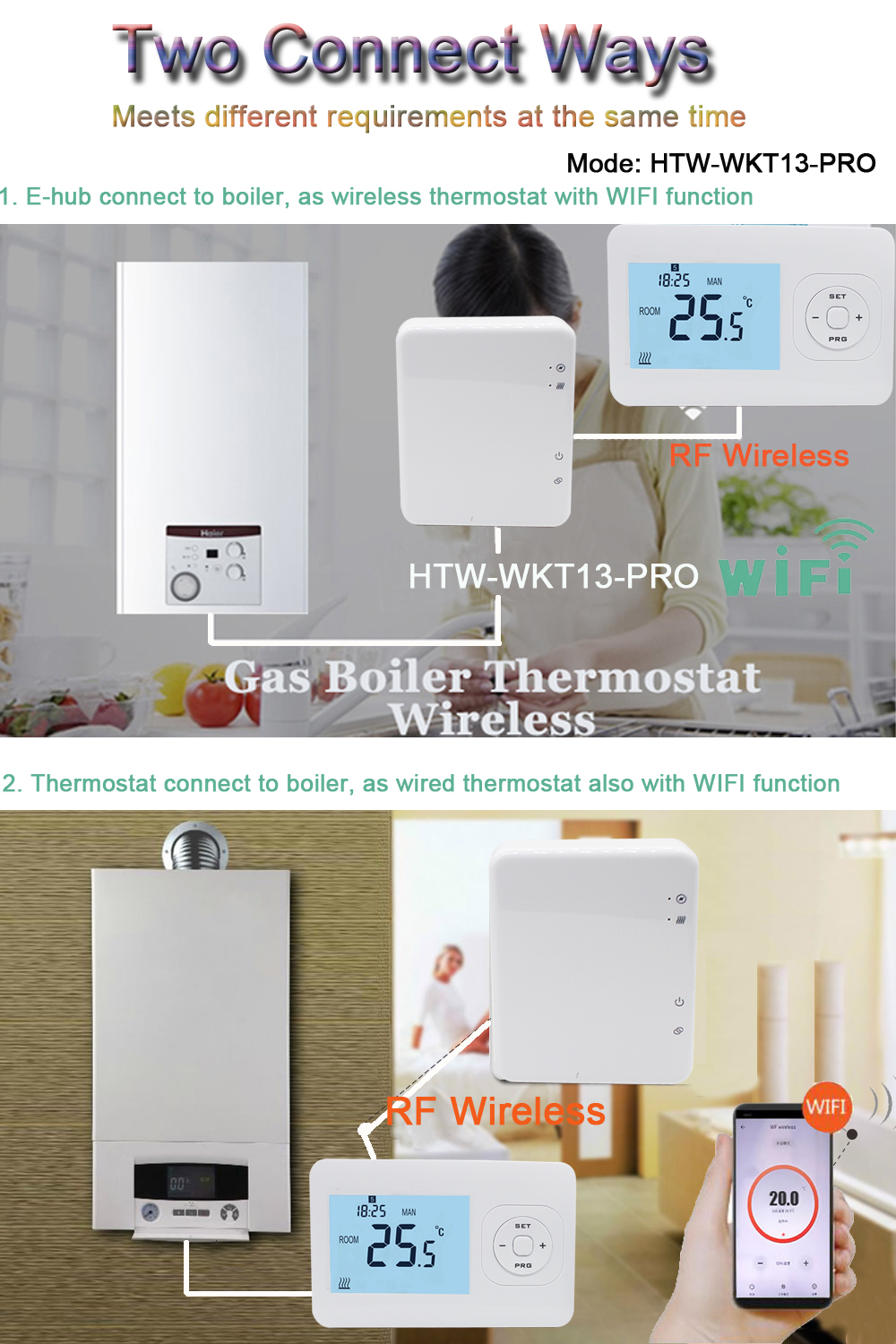 Calefacción y refrigeración digital RF 868mhz Inalámbrico pro inteligente  Termostato caldera calefacción