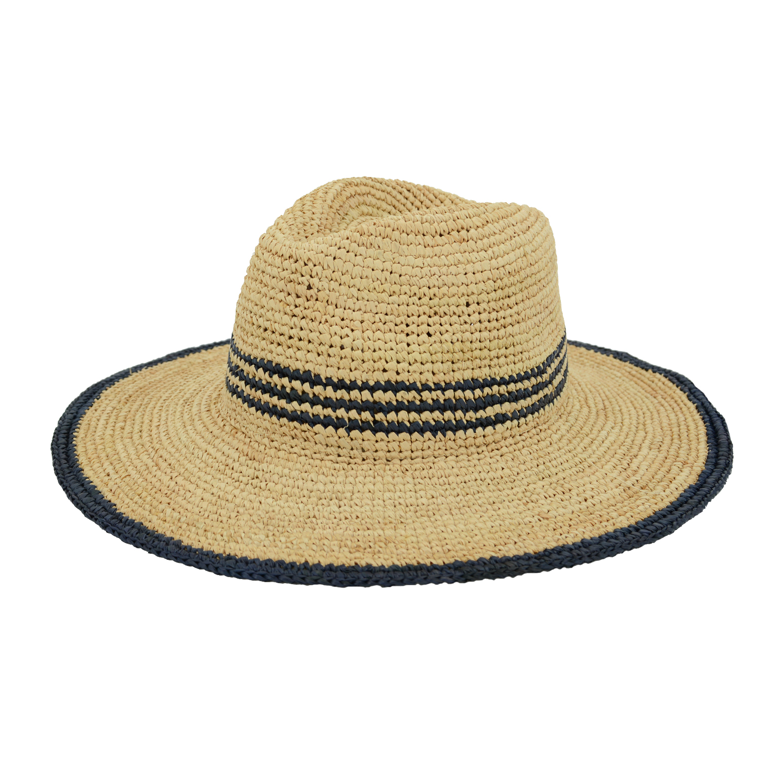 钩针特殊设计女士夏季拉菲草帽子,配有马达加斯加拉菲草的宽边草帽