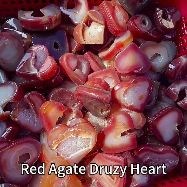 Wholesale High Quality Natural Red Agate Druzy Heart Carved
