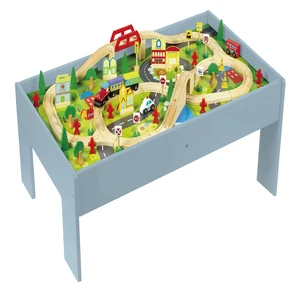 wooden train set and table