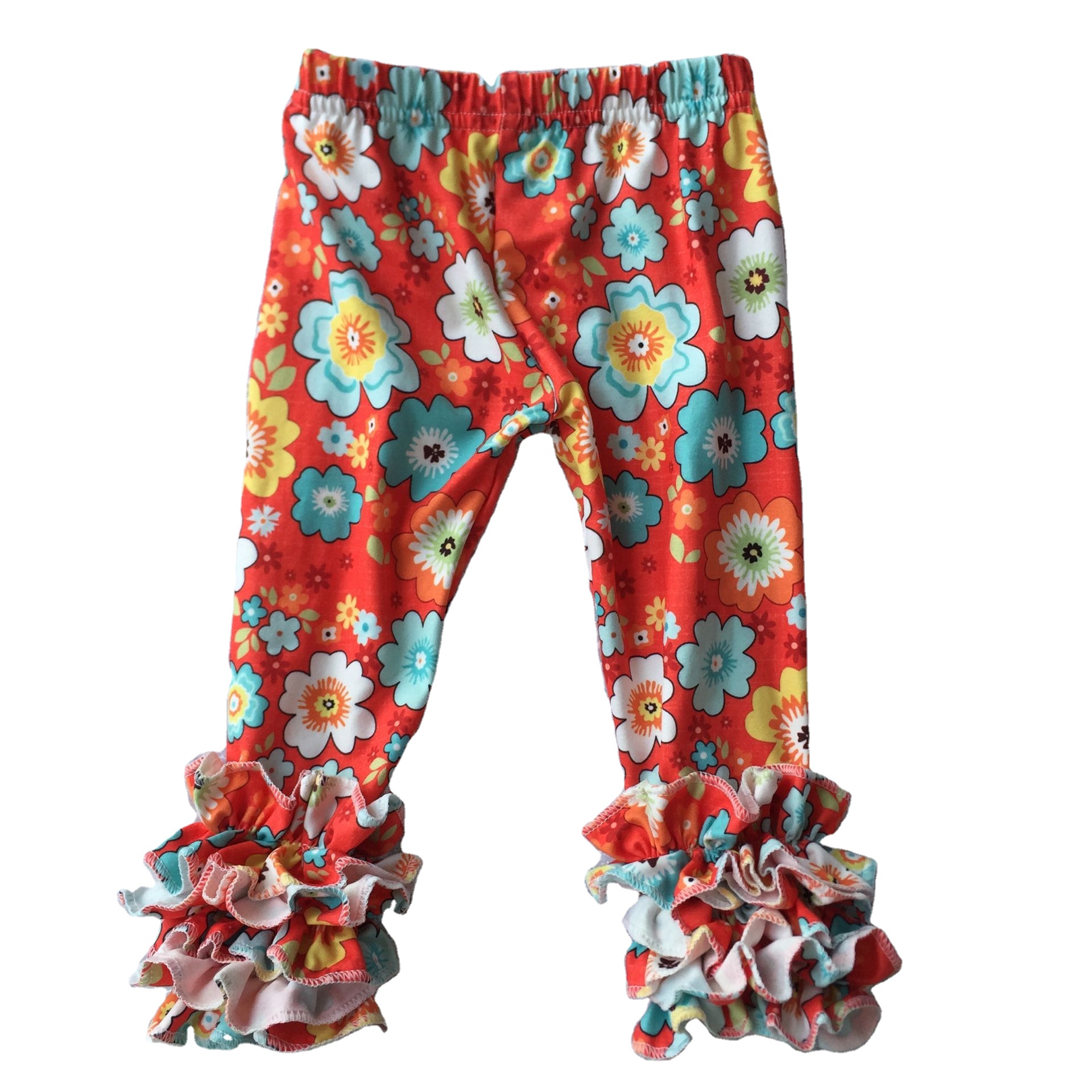 Леггинсы LZ для девочек, с эластичным поясом и тремя оборками, радужные Детские Шелковые штаны с оборками, 2020