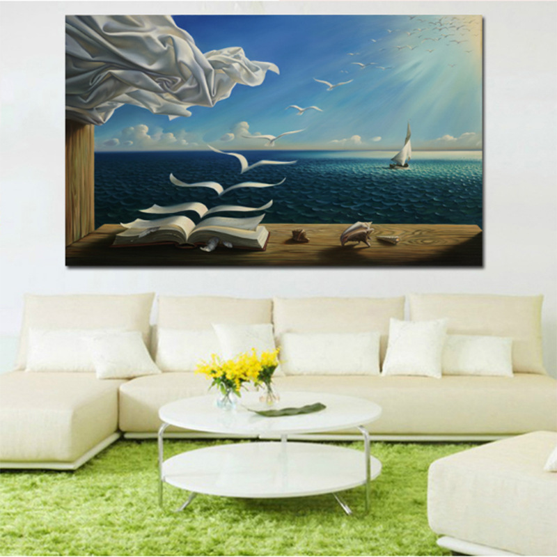 Surrealism minimalist oil painting flying book art hanging painting home decoration painting