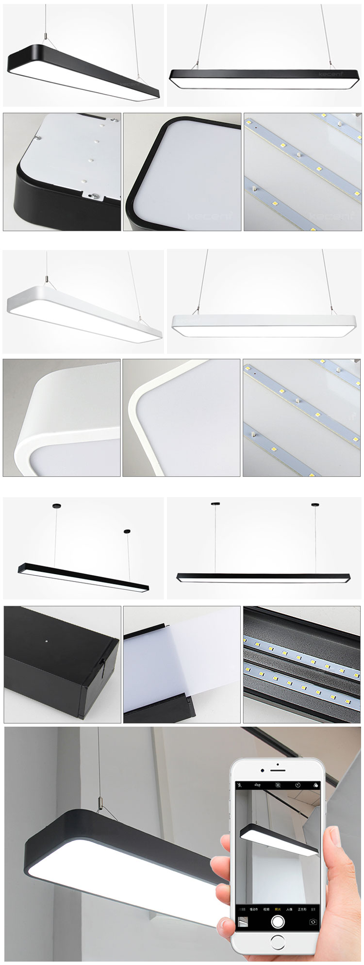 Office Kitchen Hanging Modern Iron Metal Industrial Linear LED Office Pendant Lights