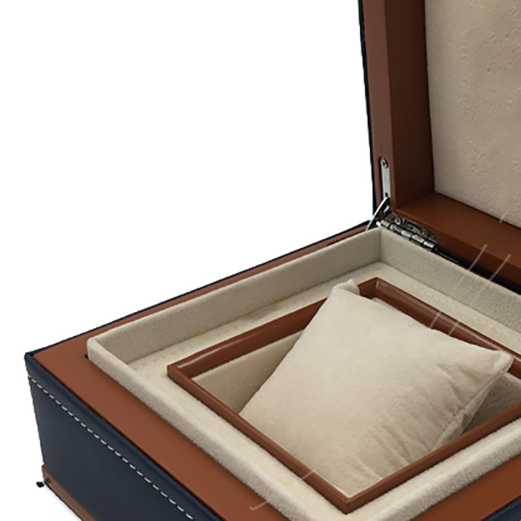 quente profissional exclusivo único azul escuro de madeira armazenamento de couro armazenamento Orgaenizer Box 