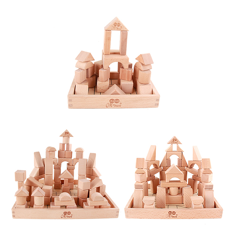 Wooden Construction Building Bricks Toys Shape Toys Self Assemble Geometric Hot Sale Kids Factory Directly Sale 75pcs Box 2 Set