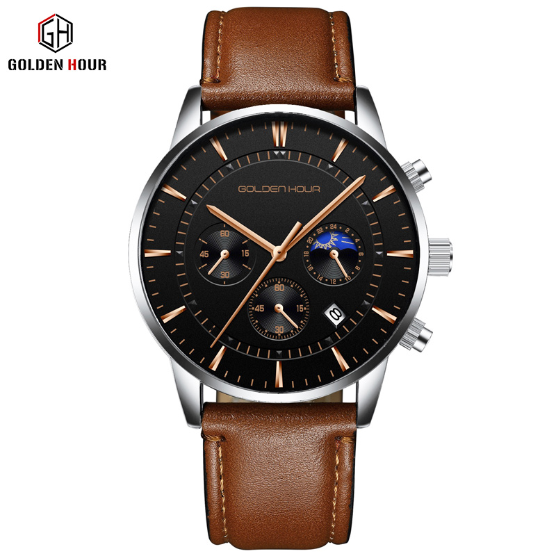GOLDEN HOUR montres pour hommes marque de luxe décontracté montres à Quartz Hodinky heure mâle horloge Relogio Masculino