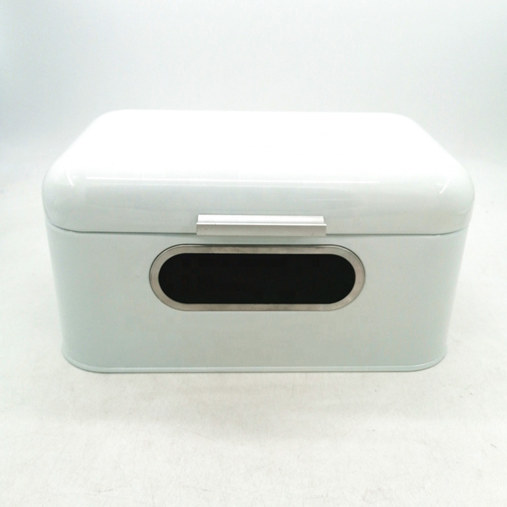 Rectangle Metal Steel Bread Box Container Food Storage Bin with Front Window