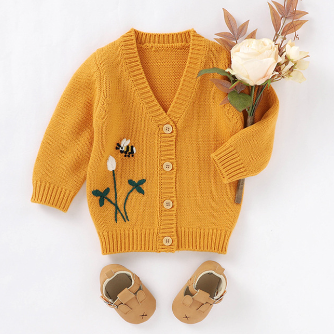 PHB 50179 V-образный вырез, Новые свитера с вышивкой, одежда для девочек 2 5 лет, зима