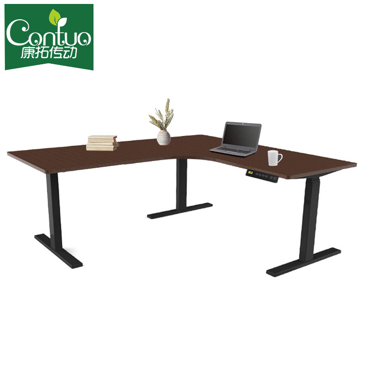 Escritório 3 Pernas de Altura Elétrico Mesa Ajustável Triplo Motor Sentar Suporte de Mesa de Canto Em Forma de L Mesa de Pé