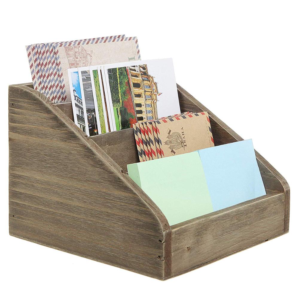 Винтажный темно-коричневый деревянный 4 отделения декоративный бамбуковый Настольный Органайзер