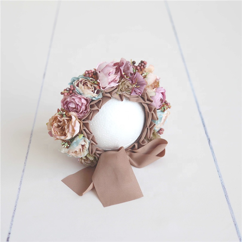 Шапочка для новорожденных с цветочным принтом, шляпа с цветами и садом, реквизит для фотосъемки, вязаная шапочка ручной работы с цветами для новорожденных девочек, шапочка, реквизит для фотосъемки