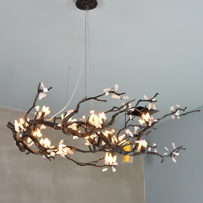2020 Contemporary LED natural maple leaf copper Glass lighting luxury long  pendant lamp  staircase G9 chandelier villa design