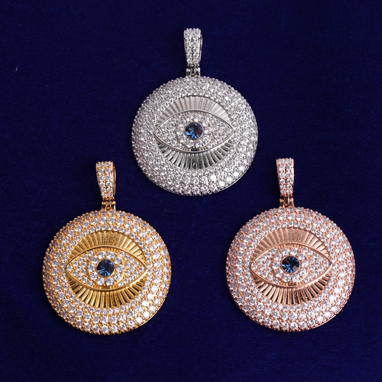 Unique Design Sterling Silver 10K Gold Charm Pendant With Clasp Evil Eye Pendant Custom Hip Hop Pendant