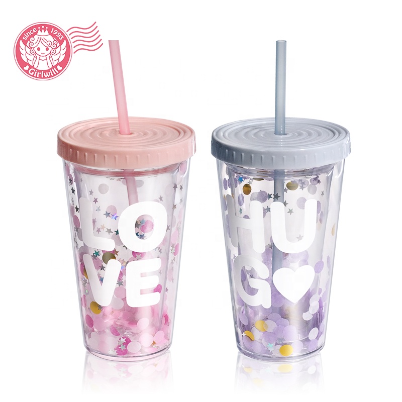 Многоразовый стакан Girlwillsublimation с двойными стенками, пластиковые чашки, кружки с логотипом на заказ, стакан, поддержка OEM/ODM