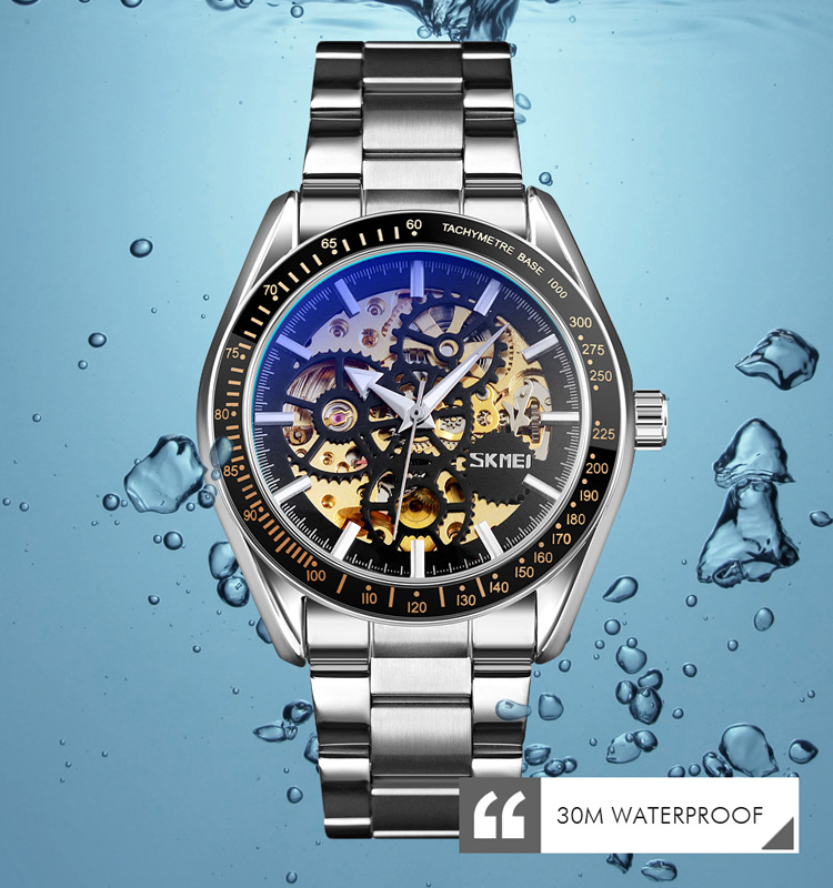 skmei 9194 high quality premium automatic mechanical skeleton 3atm men stainless steel watches