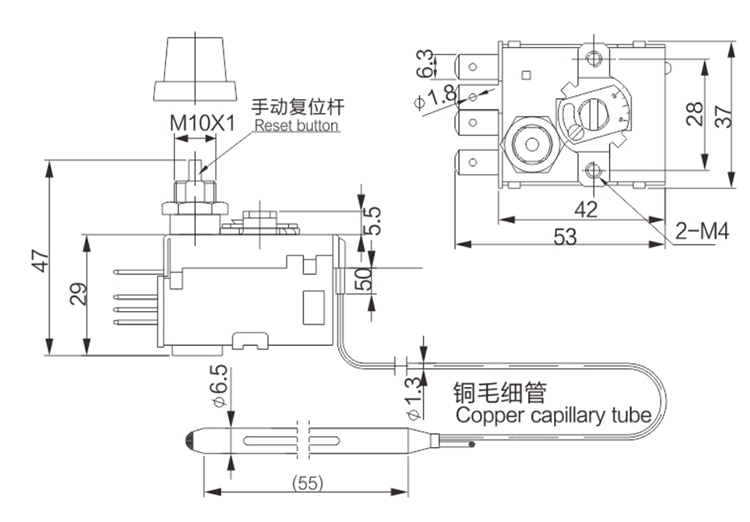 0.5A 250V/16(4) 250V手動リセットの毛管管のサーモスタット