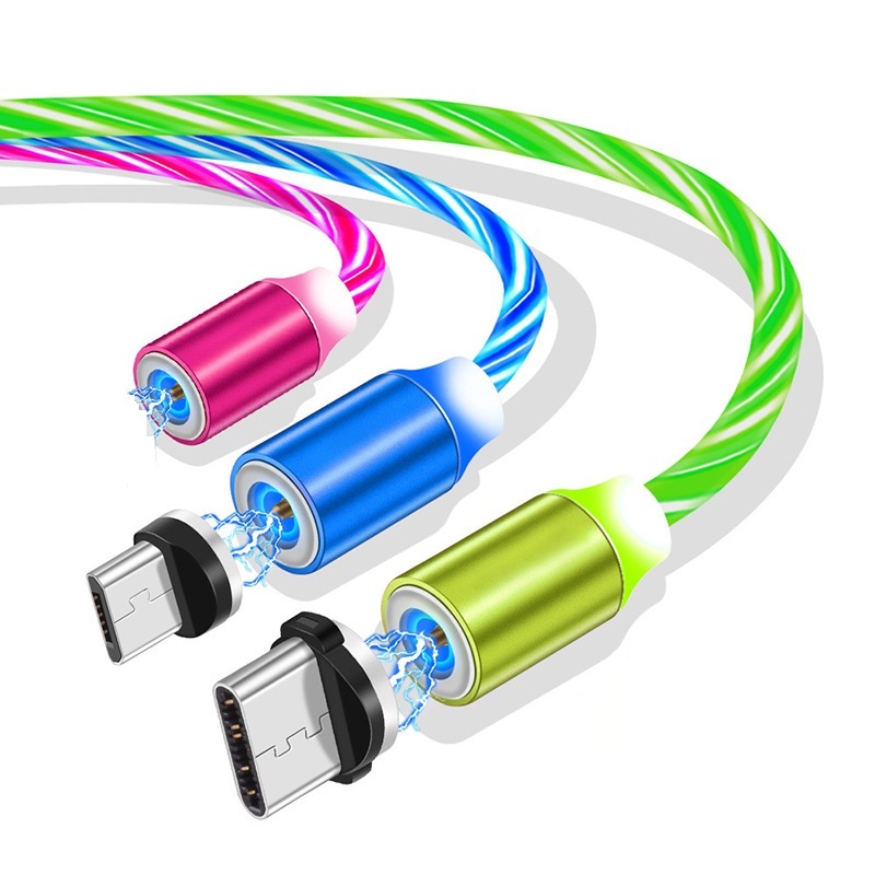 Горячая Распродажа 3 в 1 проводящий светодиодный световой кабель Магнитный кабель Micro Android lightning Type C Магнитный зарядный кабель для iPhone