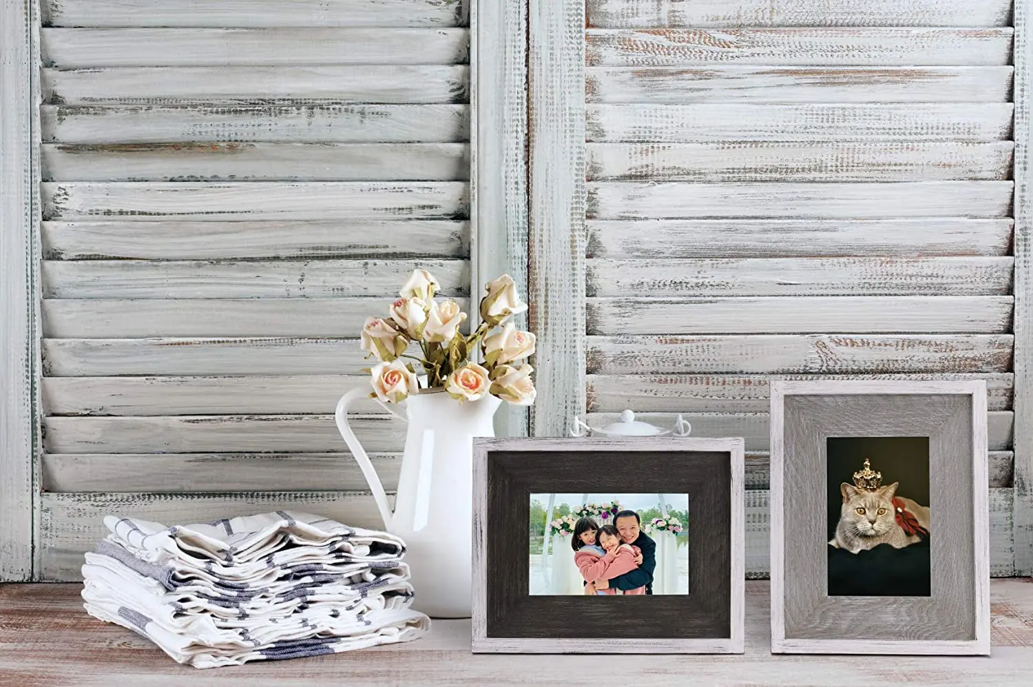 Rustic 4x6 Picture Frames 4x6 Frame Set of 2 Grey & Brown Farmhouse Picture Frames for Wall with Real Glass Rustic Home