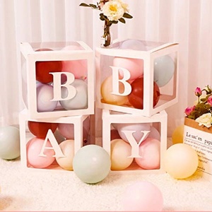 Umiss Paper Boy Girl Baby Blocks Dekorations DIY Transparent Baby Shower Boxes Decor Birthday Party