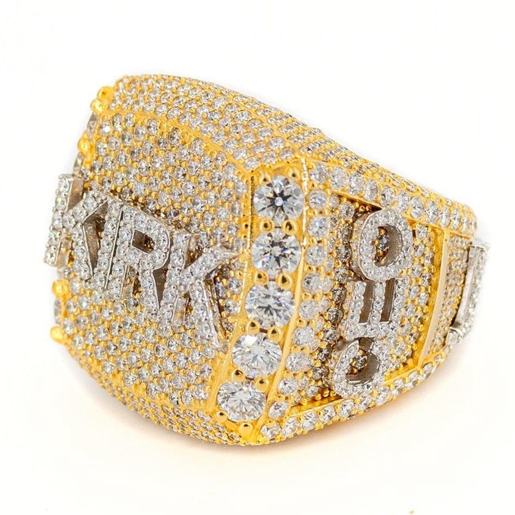 AAA GEMS Factory Store 18K Gold Custom Logo VVS Moissanite Diamond Championship Ring for Memory