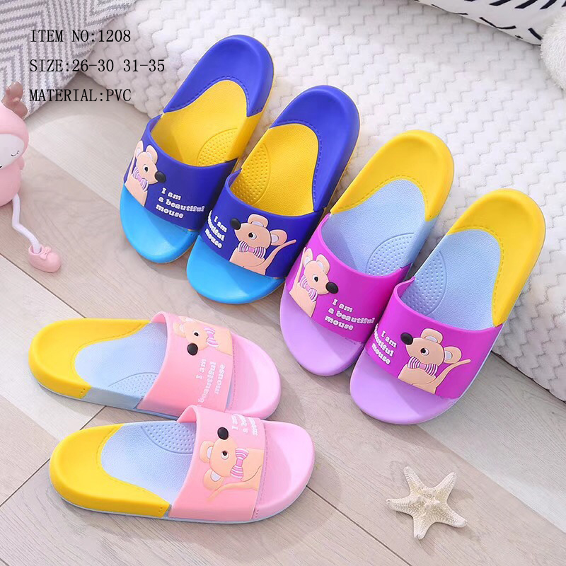 Тапочки детские пластиковые с принтом, мягкие Нескользящие, с логотипом, домашние тапочки, карамельные цвета