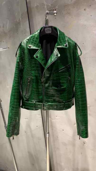 2024 Good Selling Leather Jackets crocodile Texture Leather Jacket Green  Leather Jacket Women