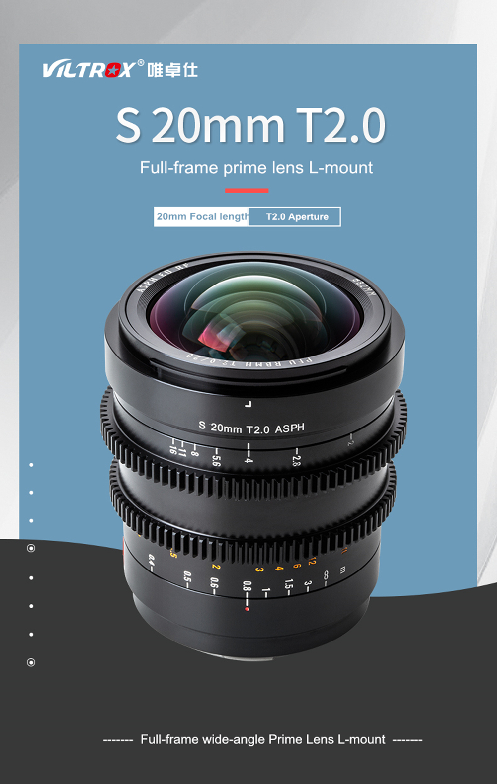 Viltrox 20mm T2.0 Lens - Cinematic Prime for Leica L-mount