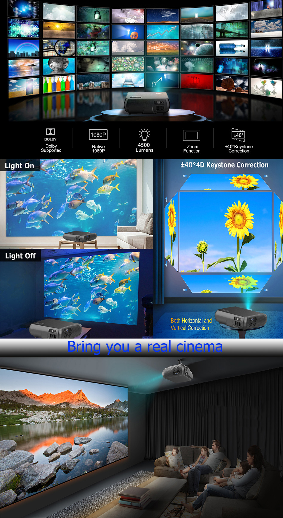2020 New design HTP M6 HD 1080p LED Projector Home Cinema Projector 3d Projector