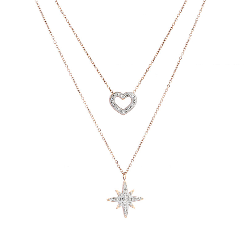 时尚美丽的珠宝优雅的玫瑰金不锈钢女性心吊坠双链项链