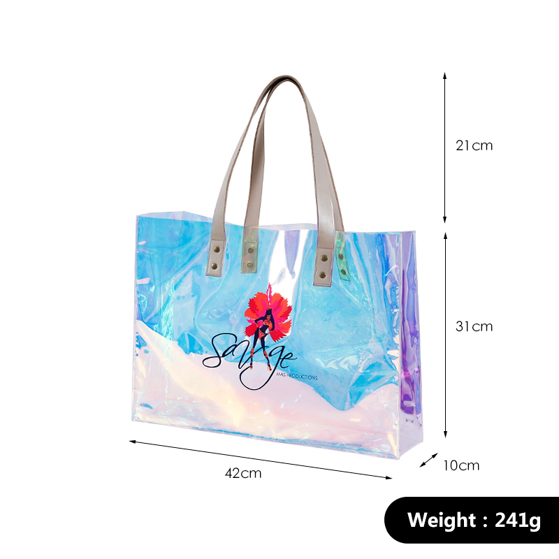 Female Holographic Transparent Handbags Women Beach Bag Sac Hologram Laser Clear PVC Tote Shopping Bag