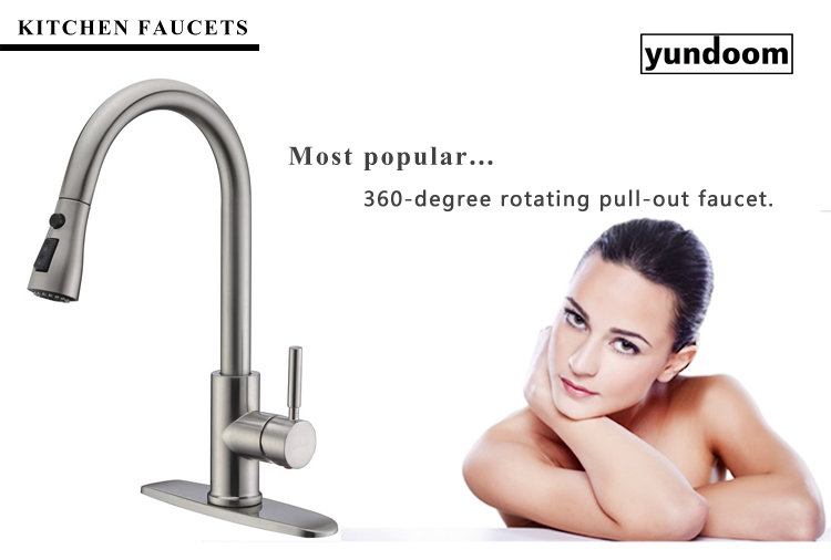 High Quality Deck Mounted Taps Simple Modenrn Single Handle Water Mixer Pull Out Silicone Chrome Kitchen Faucet